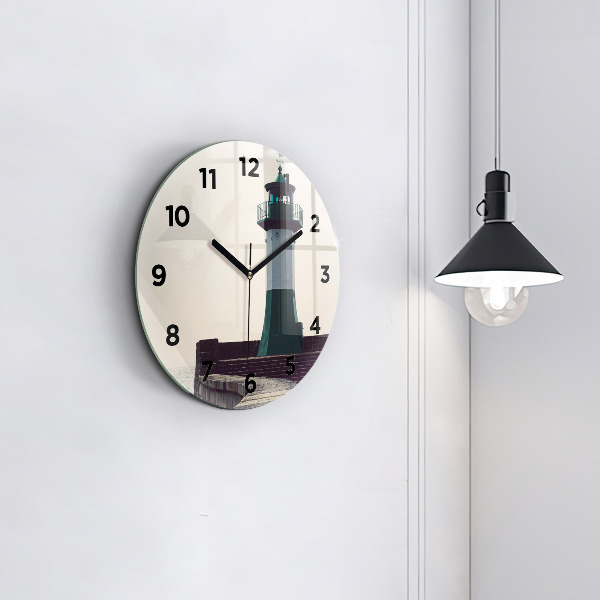 Round glass clock The lighthouse and the sea