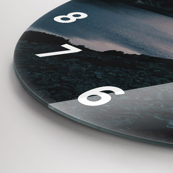 Round glass clock Lake and mountains