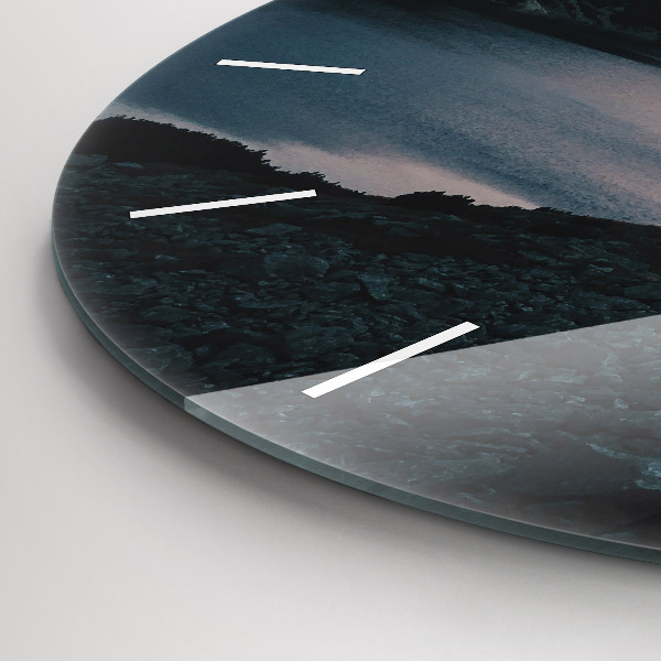 Round glass clock Lake and mountains