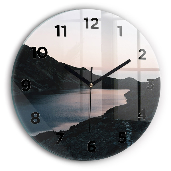 Round glass clock Lake and mountains