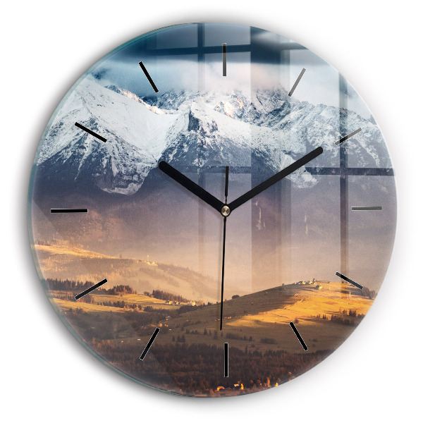Round glass clock Winter landscape of the Tatra Mountains
