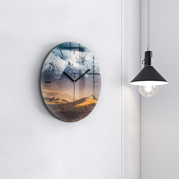 Round glass clock Winter landscape of the Tatra Mountains