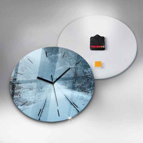 Round glass clock Deer on the tracks