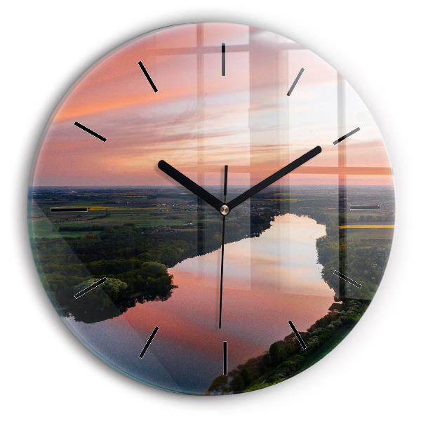 Round glass clock Lake view