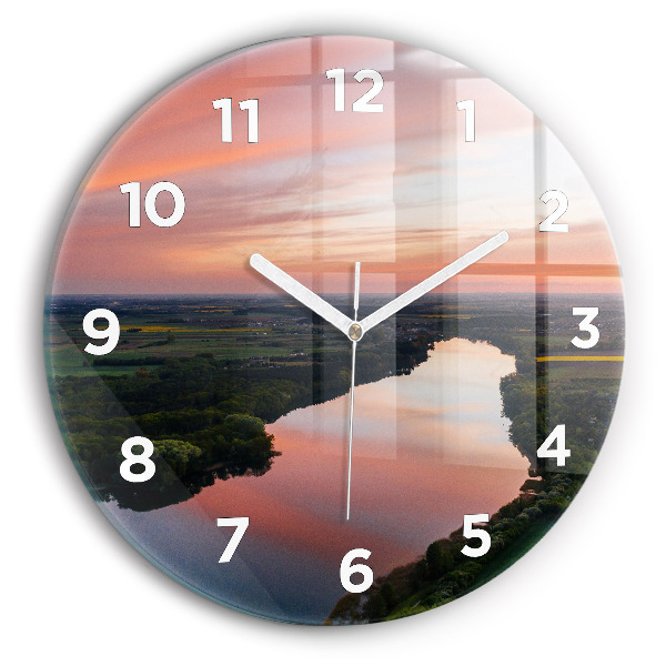 Round glass clock Lake view