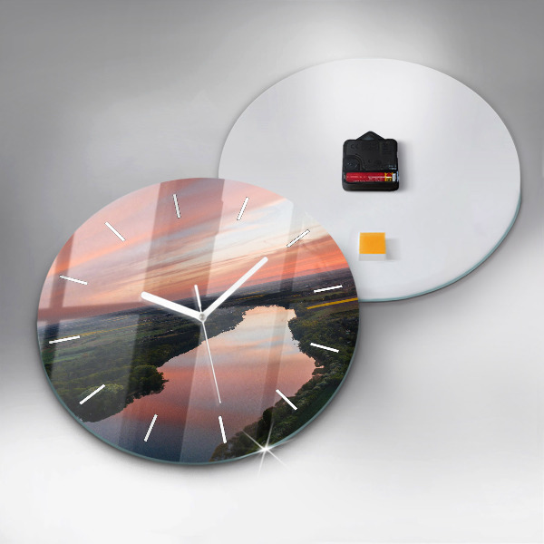 Round glass clock Lake view