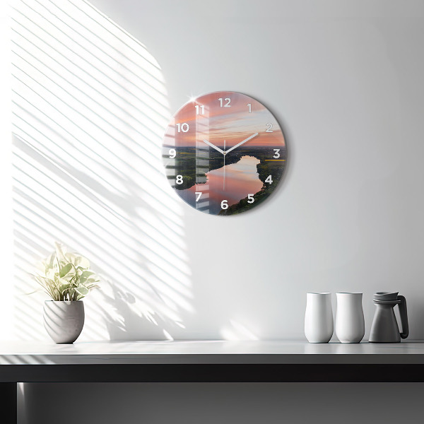 Round glass clock Lake view