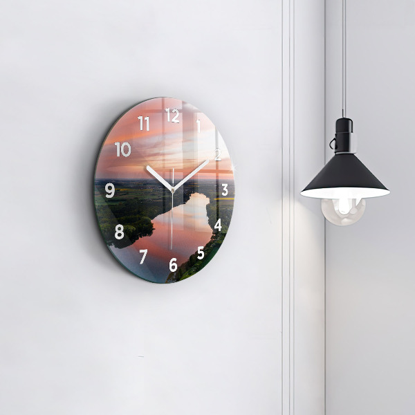 Round glass clock Lake view