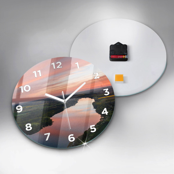 Round glass clock Lake view