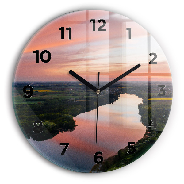 Round glass clock Lake view