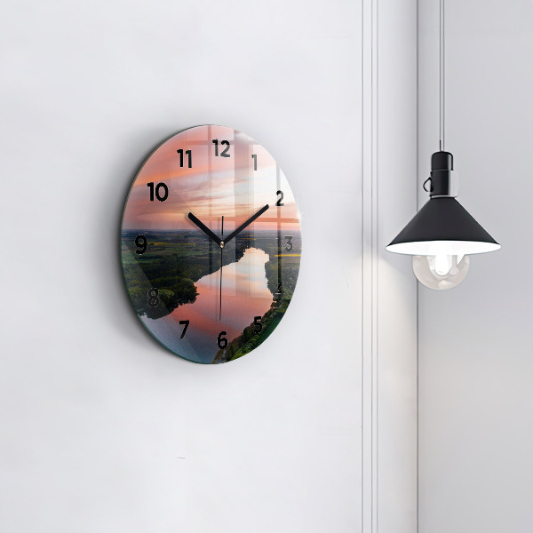 Round glass clock Lake view