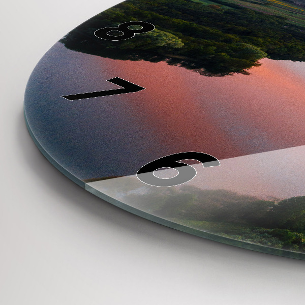 Round glass clock Lake view