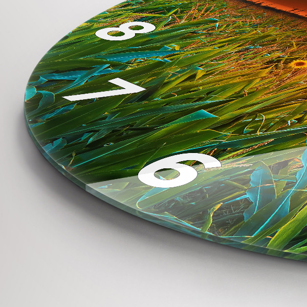 Round glass clock Sunflowers in the meadow