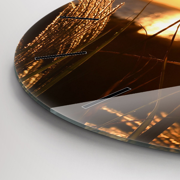 Round glass clock Wheat in the golden sun