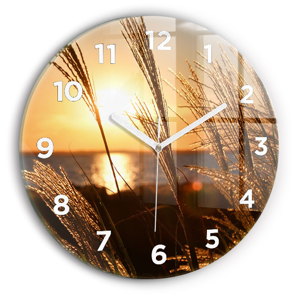 Round glass clock Wheat in the golden sun