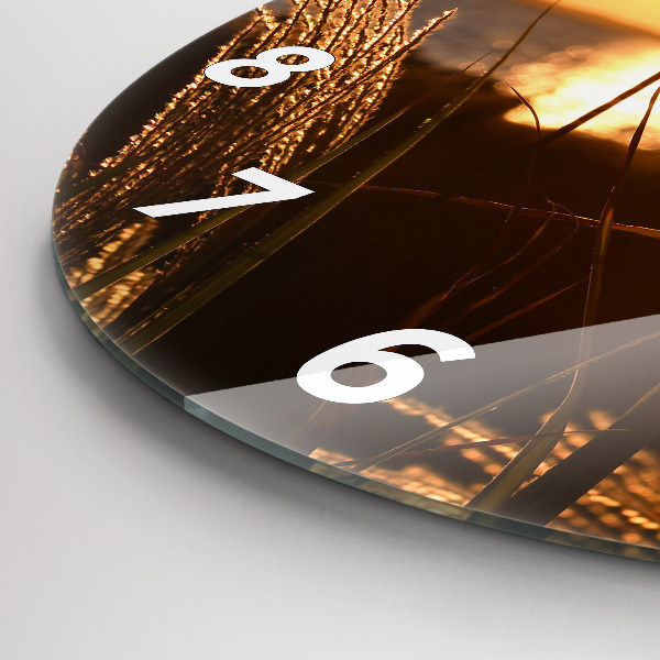 Round glass clock Wheat in the golden sun