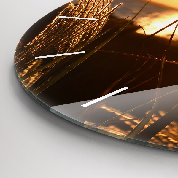 Round glass clock Wheat in the golden sun