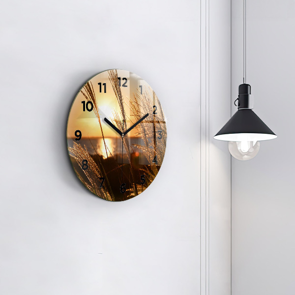 Round glass clock Wheat in the golden sun