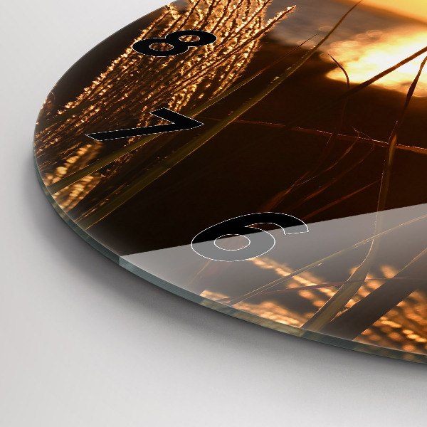 Round glass clock Wheat in the golden sun