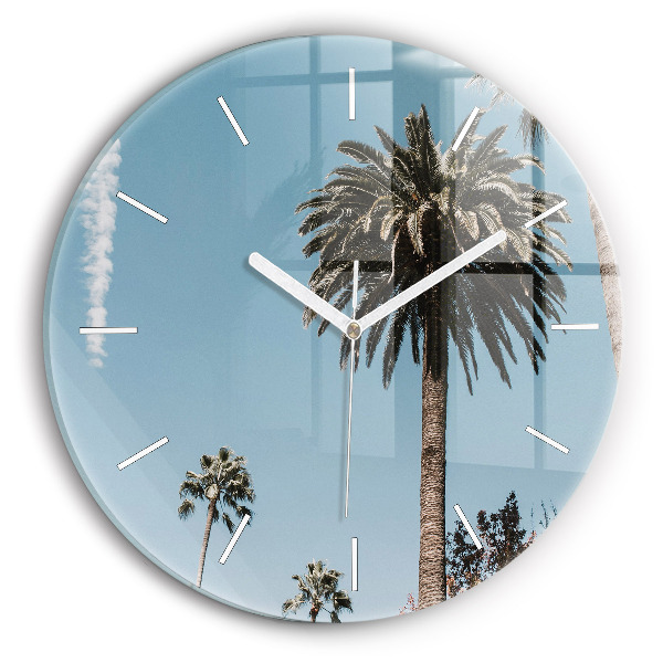 Round glass clock Palm trees in Los Angeles