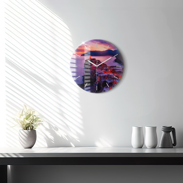 Round glass clock Houses near the Lake