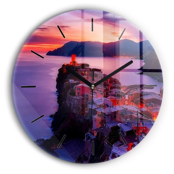 Round glass clock Houses near the Lake