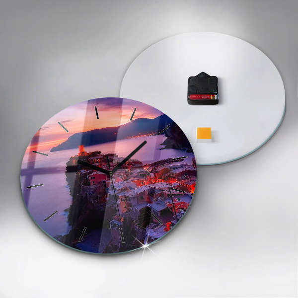 Round glass clock Houses near the Lake