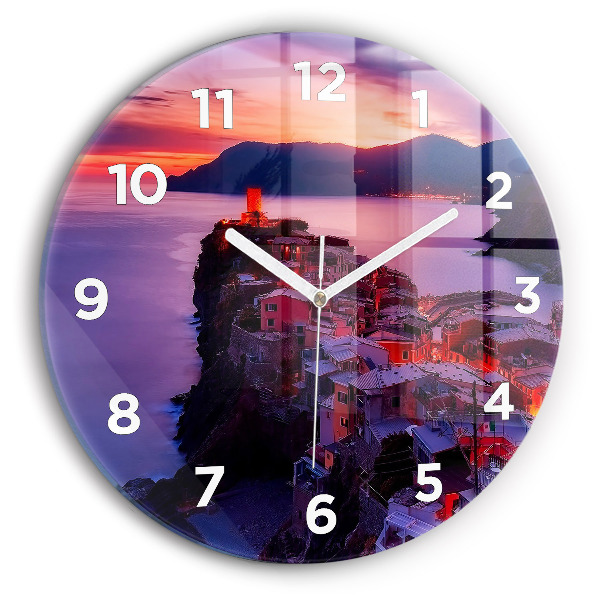 Round glass clock Houses near the Lake