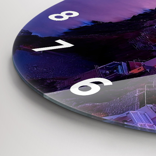 Round glass clock Houses near the Lake