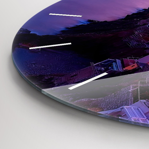 Round glass clock Houses near the Lake