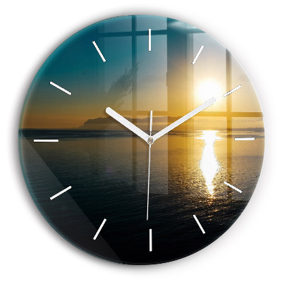 Round glass clock Sunrise landscape