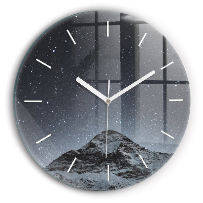 Round glass clock Mountain under the stars