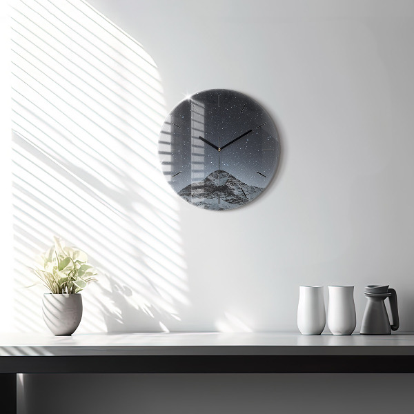 Round glass clock Mountain under the stars