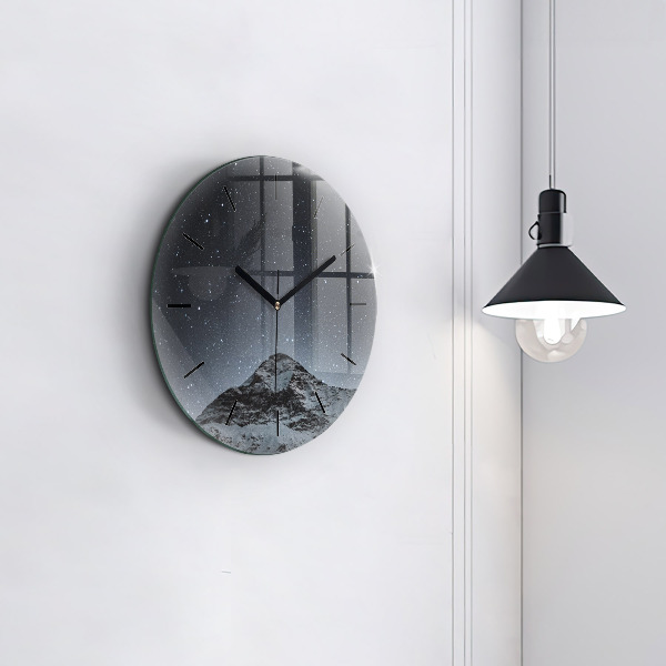Round glass clock Mountain under the stars