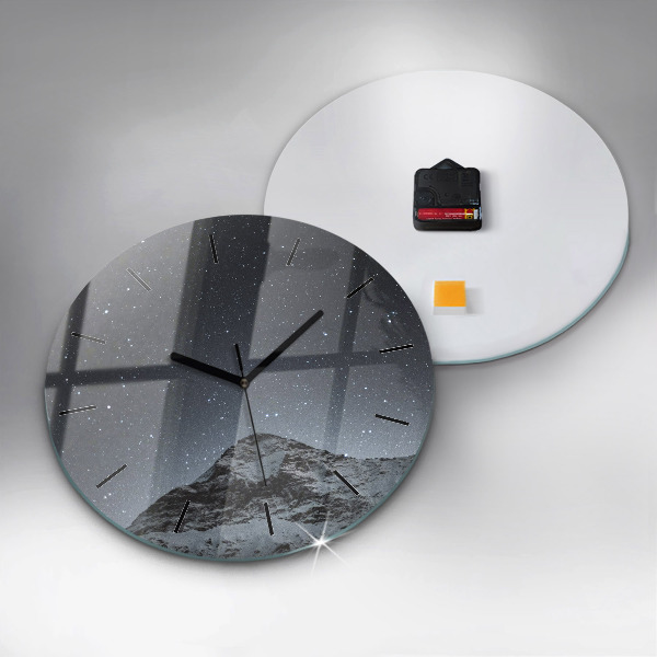 Round glass clock Mountain under the stars