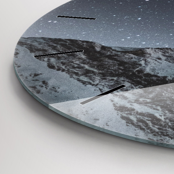 Round glass clock Mountain under the stars