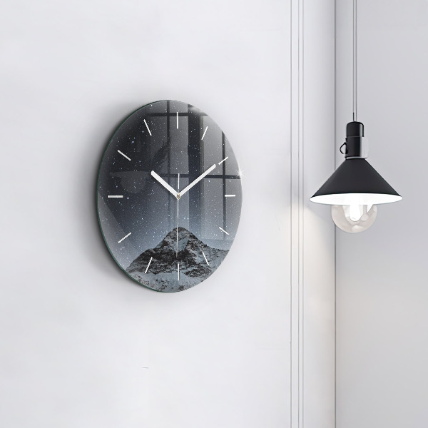 Round glass clock Mountain under the stars