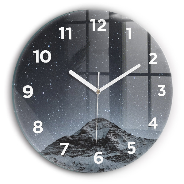 Round glass clock Mountain under the stars