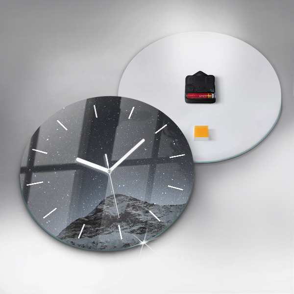 Round glass clock Mountain under the stars