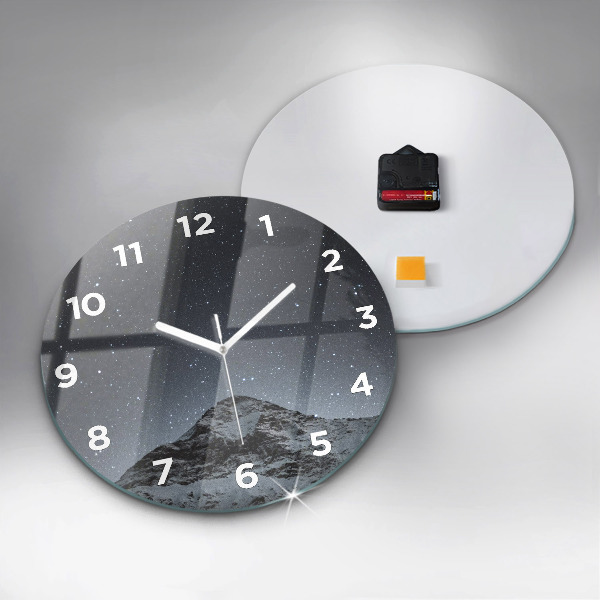 Round glass clock Mountain under the stars