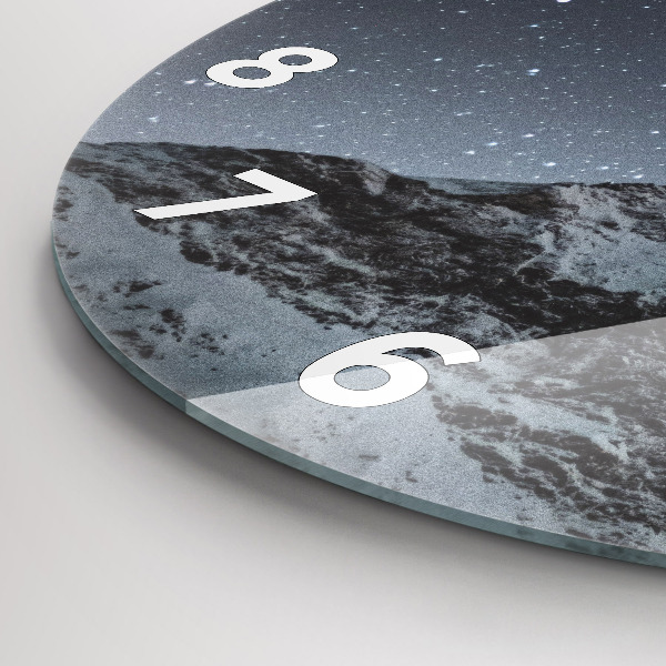 Round glass clock Mountain under the stars
