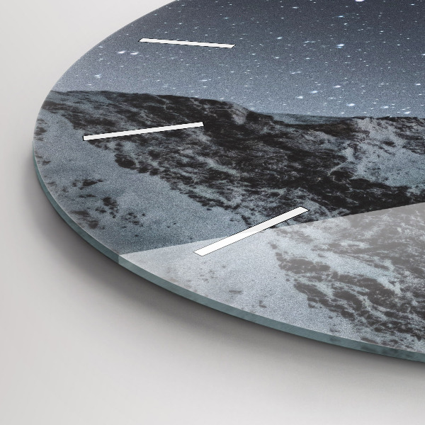 Round glass clock Mountain under the stars