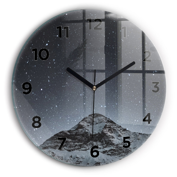 Round glass clock Mountain under the stars