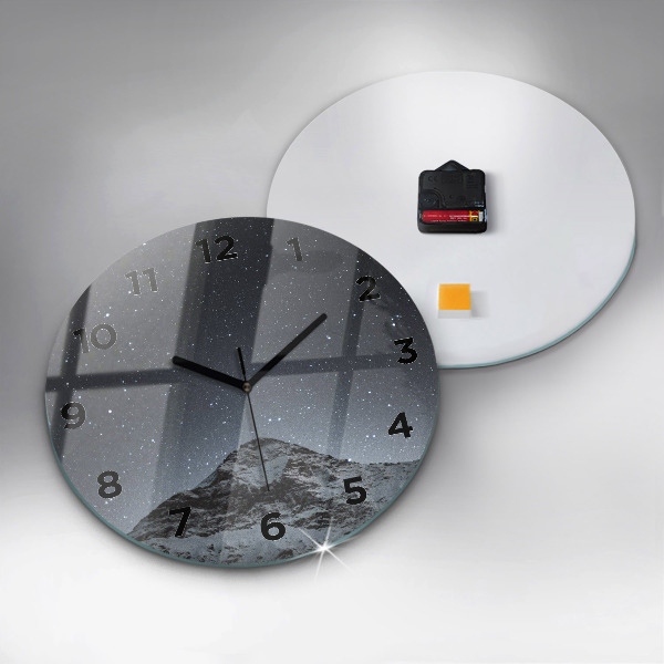 Round glass clock Mountain under the stars