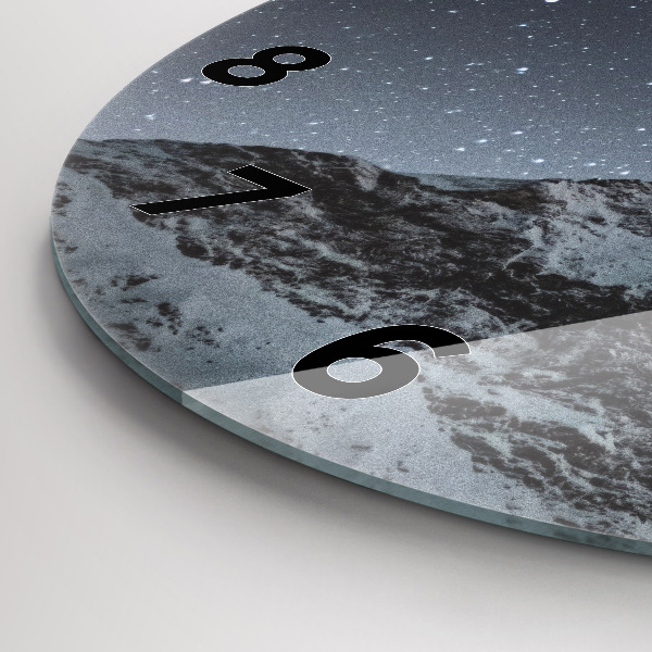 Round glass clock Mountain under the stars