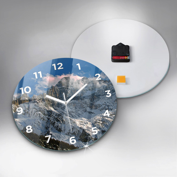 Round glass clock Mountains under blue sky