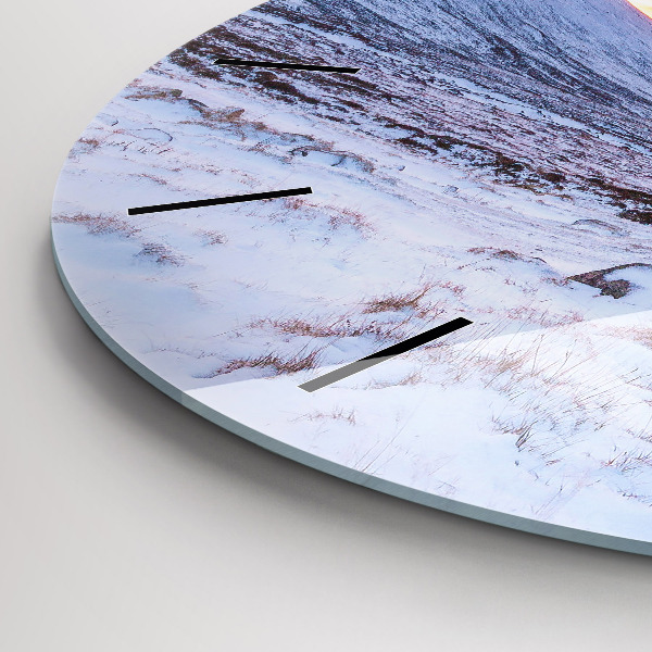 Round glass clock Cottage in the mountains