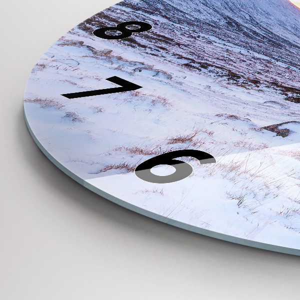 Round glass clock Cottage in the mountains