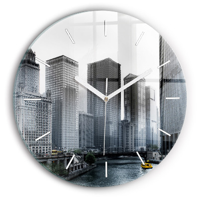 Round glass clock City panorama