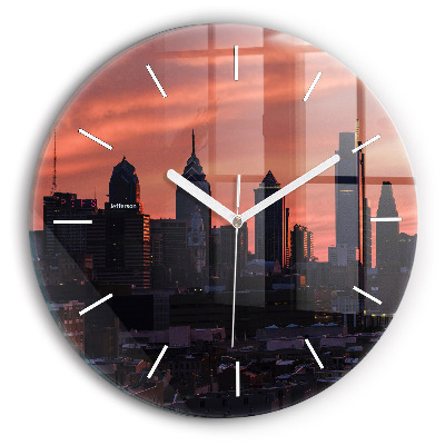 Round glass clock Philadelphia City Skyline